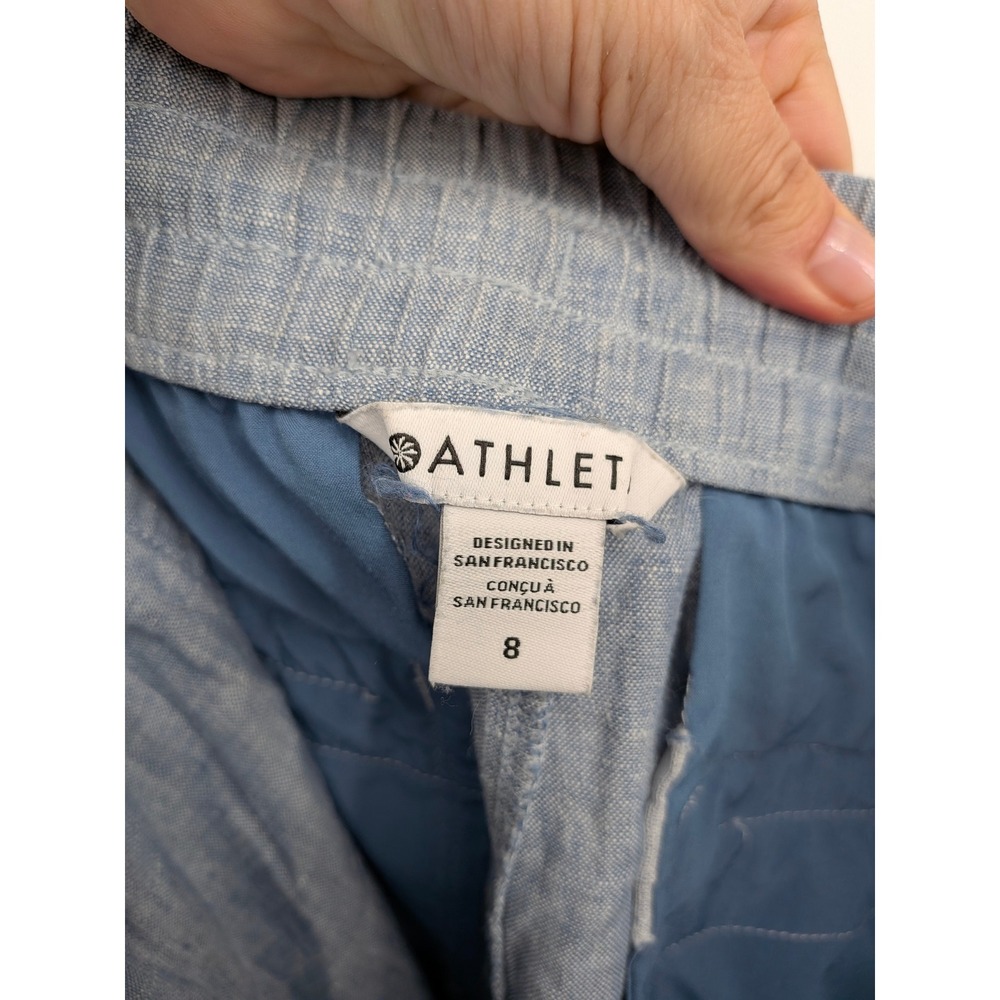 Athleta Linen Wide Leg Pants Women 8 Blue Pull On Elastic Waist Casual Coastal - Picture 4 of 8
